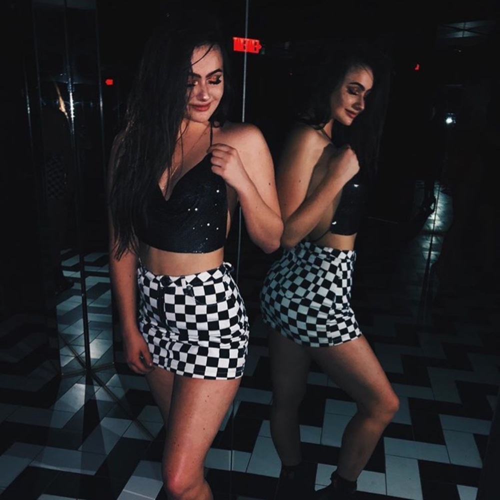 Checkered denim skirt